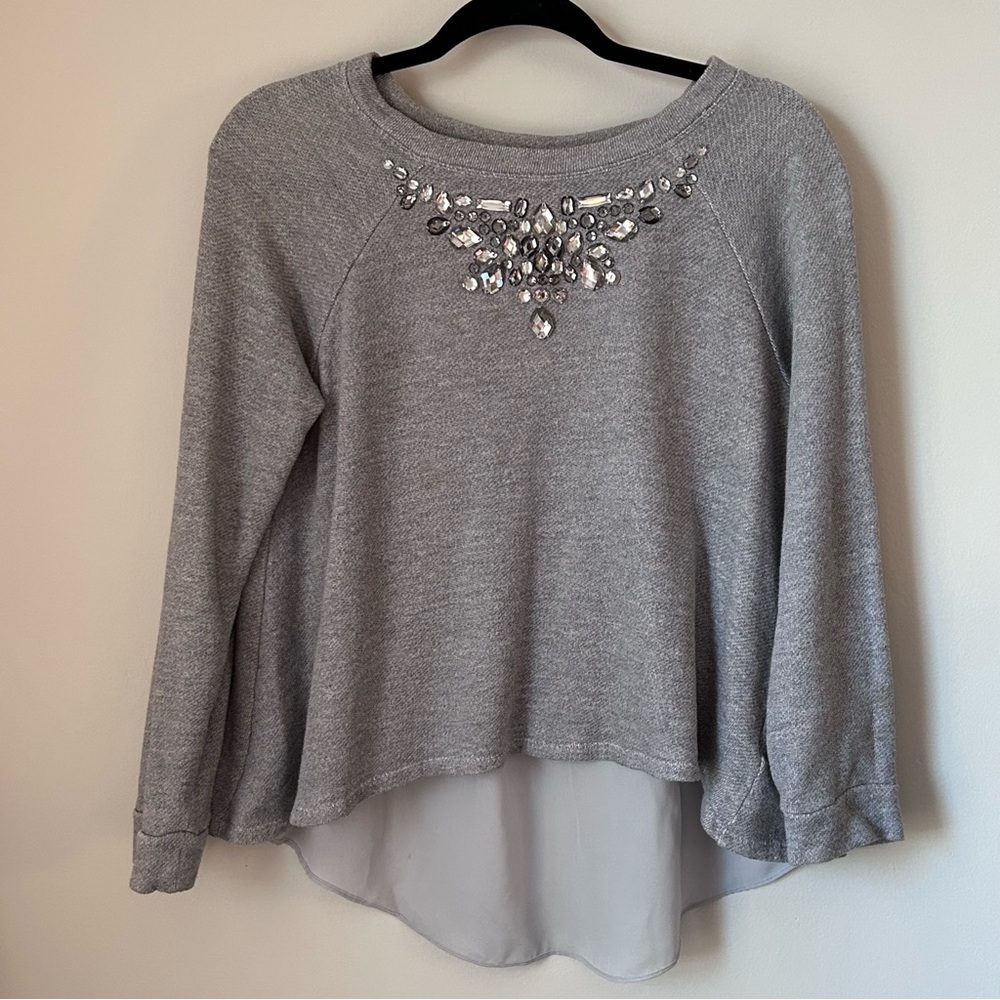 Jennifer Lopez Gray Embellished Sweatshirt  w/Jewels
